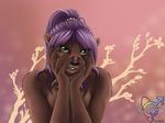  female green_eyes hair mammal mustelid otter purple_hair shinigamigirl solo topless 