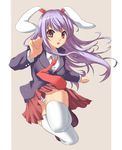  animal_ears bitaraga bunny_ears panties pantyshot purple_hair red_eyes reisen_udongein_inaba solo thighhighs touhou underwear white_legwear 