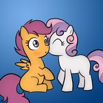  cub equine female feral friendship_is_magic hair horse kissing love mammal my_little_pony pegasus pink_eyes pink_hair pony scootaloo_(mlp) sweetie_belle_(mlp) unicorn unknown_artist wing_boner wings young 