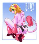  &hearts; anthro big_breasts blonde_hair bovine breasts butt cattle cow female fur hair horn horns kneeling looking_at_viewer mammal nekonny pink pink_fur pose ruby ruby_(rubyluvcow) rubyluvcow side_boob solo tail topless 