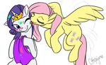  cutie_mark duo equine female feral fluttershy_(mlp) friendship_is_magic green_eyes hair horn horse licking long_hair mammal my_little_pony pegasus pink_hair plain_background pony purple_hair rarity_(mlp) short_hair tongue unicorn unknown_artist white_background wings 