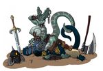  anthro arm_band armor axe barbarian biceps big_breasts blue_eyes bomba bracers breast_grab breasts chain_mail chainmail choker cleavage clothed clothing dilophosaurus dinosaur dylian ear_piercing eltonpot female gloves helmet horn horns huge_breasts komodo_dragon lesbian lizard loincloth long_tail looking_at_viewer lordstevie lying monitor_lizard muscles muscular_female necklace nipples on_back on_top piercing plain_background raised_tail reptile scalie scar sitting skimpy sword tail tattoo thick_tail thigh thigh_band thighs topless unconvincing_armor unconvincing_armour underwear warrior weapon white_background wide_hips 