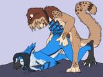  2011 anthro ass_up avian bed bird blue_jay collar duo eyes_closed feline female from_behind interspecies lion lying male mammal nude on_front penetration penis raised_tail sex straight tail tikky 