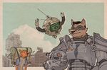  ^_^ canine drone ed-e exhausted eyes_closed fallout fox helmet knight machine mammal mechanical necktie pack post_apocalyptic power_armor power_armour quiff raccoon redic-nomad robot rucksack ruin ruins smile squire tired 