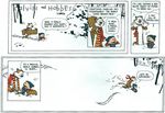  anthro bill_watterson calvin calvin_and_hobbes comic dialog dialogue end feline happy hobbes human male mammal plain_background playing sled smile snow text the_end tiger white_background 