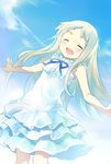  ano_hi_mita_hana_no_namae_wo_bokutachi_wa_mada_shiranai. closed_eyes dress honma_meiko long_hair silver_hair sleeveless sleeveless_dress solo sundress tachitsu_teto 