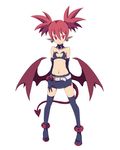  bare_shoulders bat_wings demon_girl demon_tail disgaea earrings etna flat_chest gloves jewelry midriff miniskirt n_(ruff) navel pointy_ears red_eyes red_hair skirt skull smile solo tail thighhighs twintails wings 