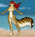  2011 ajna breasts cheetah female hybrid looking_at_viewer nude outside red_hair rodent solo squirrel stanging 