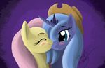  alicorn blue_hair blush duo equine female feral fluttershy_(mlp) friendship_is_magic hair hat horn horse kissing lesbian mammal my_little_pony pegasus pony princess_luna_(mlp) unknown_artist 