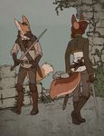  bix707 canine dagger duo female imminent_fight male mammal maned_wolf pair plantigrade ruin ruins sizing_up sword weapon 