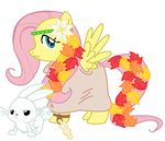  equine fall female feral fluttershy_(mlp) friendship_is_magic green_eyes hair lagomorph mammal my_little_pony pegasus pink_hair plain_background rabbit unknown_artist white_background wings 