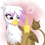  &hearts; avian bamboodog beak cute female feral friendship_is_magic gilda_(mlp) gryphon middle_finger my_little_pony solo the_finger tongue wings yellow_eyes 