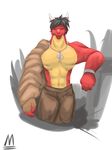  clothing dragon hair horn horns male muscles mxl plain_background silver_deathlight solo standing tail white_background 