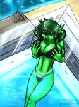  bikini breasts clothed clothing eglantine_marigold elf female green green_eyes green_hair green_skin hair invasion_of_the_body_snatchers plant plant_elf pod_person pool skimpy solo swimsuit 