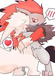  &#12489;&#12525;&#12531; ??? blush fur grey_fur hair kissing markings nintendo plain_background pok&#233;mon pok&eacute;mon red_hair red_markings sweat video_games white_background white_fur zangoose zoroark 