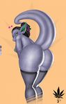  anthro bent_over big_butt black_hair breasts butt dragon female green_eyes green_nipples grey grey_body hair leaning_forward legwear lizard looking_at_viewer looking_back nipples nude pose presenting presenting_hindquarters reptile scalie sickyicky solo standing stockings tail thighs 