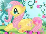  butterfly equine female feral fluttershy_(mlp) friendship_is_magic garden green_eyes hair horse insect mammal mikuhoshi my_little_pony pegasus pink_hair pony wings 