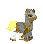  armor blonde_hair blue_eyes brown_skin chain_mail chainmail digital_media_(art) earth_pony equine feral friendship_is_magic full-length_portrait fur grey_headwear grey_topwear hair helmet hooves horse legwear male mammal mask my_little_pony plain_background pony quadruped scabbard side_view soldier solo standing sword unknown_artist viking warrior weapon white_background white_legwear wraps wristband 