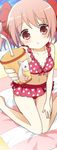  :o alternate_costume bangs barefoot beach beach_towel bikini bikini_skirt blurry blush bow bow_bikini breasts cleavage cloud collarbone cup day depth_of_field drink drinking_straw frilled_bikini frills giving hair_bow hand_on_own_thigh hand_on_thigh head_tilt holding kaname_madoka kurot kyubey long_image looking_at_viewer mahou_shoujo_madoka_magica navel outdoors outstretched_arm parted_lips pink_eyes pink_hair polka_dot polka_dot_bikini polka_dot_swimsuit pov red_bikini short_hair short_twintails sitting sky small_breasts solo staring striped summer swimsuit tall_image thigh_gap towel triangle_mouth twintails wariza 