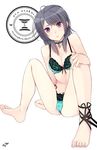  ankle_lace-up ayase_(ayasegiken) barefoot black_hair bow bow_bra bra cameltoe cross-laced_footwear face feet hands highres lace lace_bra lace_panties lingerie original panties purple_eyes ribbon solo underwear underwear_only 