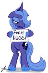  alicorn crying cute emo english_text equine female free_hugs friendship_is_magic furboz horn horse lonely mammal my_little_pony plain_background pony princess_luna_(mlp) sad sign solo tears text transparent_background unicorn 