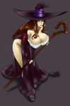  breasts cleavage dragon&#039;s_crown dragon's_crown hat holding huge_breasts leaning_forward long_hair red_eyes red_hair solo sorceress sorceress_(dragon&#039;s_crown) sorceress_(dragon's_crown) staff vanillaware 
