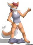  bottomless canine clothed clothing female fox half-dressed mammal panties panties_down pants pants_down plain_background pussy skipsy solo underwear undressing white_background 