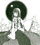  bamboo full_moon houraisan_kaguya long_hair monochrome moon shou_shishi solo touhou 