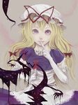  bad_id bad_pixiv_id blonde_hair elbow_gloves finger_to_mouth frea gap gloves hands hat horror_(theme) long_hair looking_at_viewer pale_color solo touhou white_gloves yakumo_yukari 