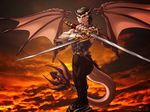  4:3 anthro dr_comet dragon dual_wielding male solo sword wallpaper warrior weapon wings 