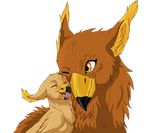  alpha_channel amber_eyes avian beak cute duo feathers female feral gryphon malaika4 open_mouth plain_background transparent_background 