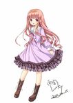  amemiya_ruki blush boots dress hakamada_hinata highres long_hair pink_eyes pink_hair rou-kyuu-bu! school_uniform solo very_long_hair 