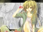  akita_neru blonde_hair flower kemono_no_uta_(vocaloid) kuroi_(liar-player) long_hair petals side_ponytail sitting solo vocaloid yellow_eyes 