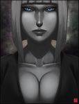  blue_eyes bob_cut breasts cleavage collarbone large_breasts lee-nus lips naruto_(series) naruto_shippuuden samui_(naruto) solo spot_color 