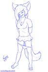  blue_and_white canine female fox mammal monochrome panties panties_down plain_background sketch skipsy skirt solo underwear white_background 