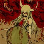  arm bad_id bad_pixiv_id blood bow crazy_eyes evil_grin evil_smile ex-keine fujiwara_no_mokou green_hair grin guro horns kamishirasawa_keine knife mortlevenin multiple_girls red_eyes smile touhou yandere 