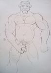  feline grin looking_at_viewer male mammal monochrome muscles nude penis sketch solo superslickslasher tiger 