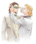  aka_hisagi aqua_eyes bad_id bad_pixiv_id barnaby_brooks_jr blonde_hair bow bowtie brown_eyes brown_hair colored_pencil_(medium) facial_hair formal glasses hair_tousle kaburagi_t_kotetsu male_focus mask multiple_boys stubble suit tiger_&amp;_bunny traditional_media 