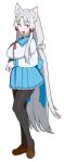  :3 :d alternate_costume animal_ear_fluff animal_ears black_legwear blue_sailor_collar blue_skirt breasts brown_footwear eyebrows_visible_through_hair fox_ears full_body hair_intakes highres large_breasts lewis loafers long_hair long_sleeves low-tied_long_hair open_mouth pantyhose pink_ribbon purple_eyes ribbon sailor_collar school_uniform serafuku shirt shoes silver_hair simple_background skirt smile solo thick_eyebrows touhoku_itako very_long_hair voiceroid white_background white_shirt 