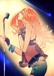  akkc bad_id bad_pixiv_id bare_shoulders belt bracelet closed_eyes fingerless_gloves gloves jewelry karina_lyle long_hair microphone microphone_stand music open_mouth shorts singing solo tiger_&amp;_bunny 