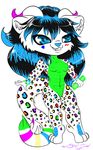  black blue blue_eyes blue_markings chibi dragon draguar feline female fur glowstick glowy green green_belly green_markings horn horns jaguar mammal markings partycat partycat_treeflame purple purple_markings rainbow rave_partycat shariea solo spikes spots tail white white_fur 