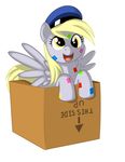  box cute derpy_hooves_(mlp) english_text equine female feral friendship_is_magic fur grey_fur hair hat kloudmutt mammal my_little_pony open_mouth pegasus plain_background smile solo stamp stamps text tongue white_background wings yellow_eyes 