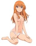  a1 bare_shoulders barefoot breasts character_request copyright_request eyebrows_visible_through_hair face feet flat_chest full_body hands hands_on_thighs long_hair orange_hair panties red_eyes see-through simple_background sitting small_breasts solo underwear wariza white_background white_panties 
