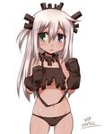  :o camisole character_request gloves green_eyes grey_eyes heterochromia itoji long_hair navel one_side_up original panties silver_hair solo underwear 