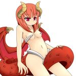  areola_slip areolae breasts cleavage dragon dragon_girl horn monster_girl new_years_(artist) orange_hair red_eyes scales tail wings 