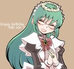  bad_id bad_pixiv_id closed_eyes glasses green_hair happy_birthday hayate_no_gotoku! head_wreath hitaishou_chiritori jewelry kijima_saki long_hair maid ring solo 