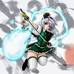  ascot black_hairband blue_eyes dress_shirt fingerless_gloves flower ghost gloves hairband hitodama katana konpaku_youmu konpaku_youmu_(ghost) md5_mismatch scabbard sheath shirt short_hair silver_hair skirt solo sword thighhighs touhou vest weapon white_hair white_legwear yamasan_(hachiman) 