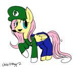  crossover equine female feral fluttershy_(mlp) friendship_is_magic luigi mammal mario_bros mario_brothers my_little_pony nintendo pegasus plain_background solo video_games white_background wings 