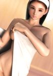 3d areolae bad_id bad_pixiv_id black_hair breasts brown_eyes covering covering_breasts groin hairband hinemaru large_breasts long_hair nipples nude original solo towel wet 