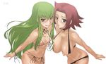  :q bad_id bad_pixiv_id bikini bikini_pull blue_eyes blush breastless_clothes breasts brown_eyes c.c. code_geass crotchless_swimsuit flat_chest green_hair highres invisible_wall jaga_note kallen_stadtfeld large_breasts long_hair multiple_girls navel nipples puffy_nipples red_hair short_hair swimsuit swimsuit_pull tongue tongue_out very_long_hair 